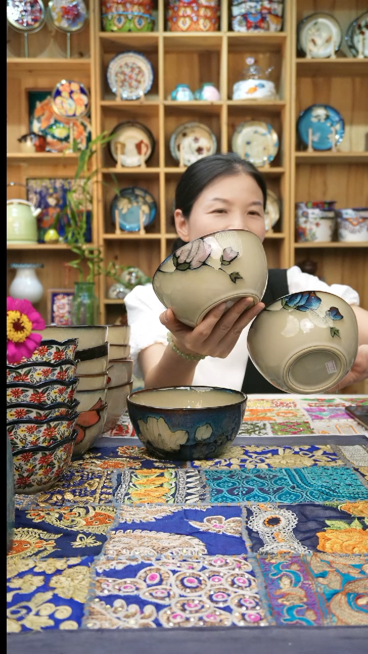 瓷片小可高温陶瓷餐具一组面碗6个色彩各2