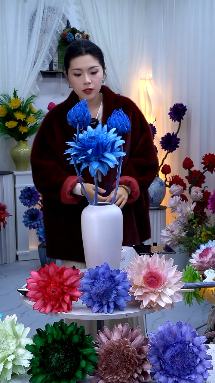 永生洋蓟蓝色3头【微瑕】9125