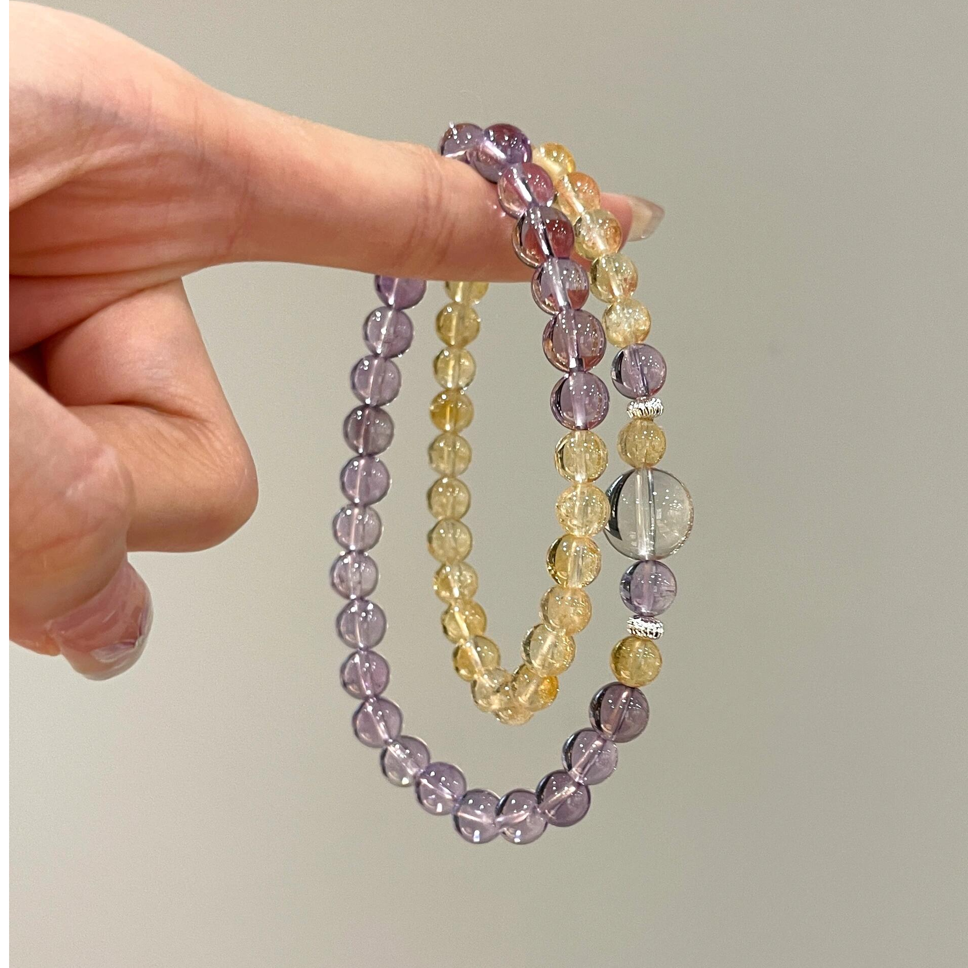 【大女主】原创高级黄水晶紫水晶设计款双圈手链招财转运送闺蜜朋友