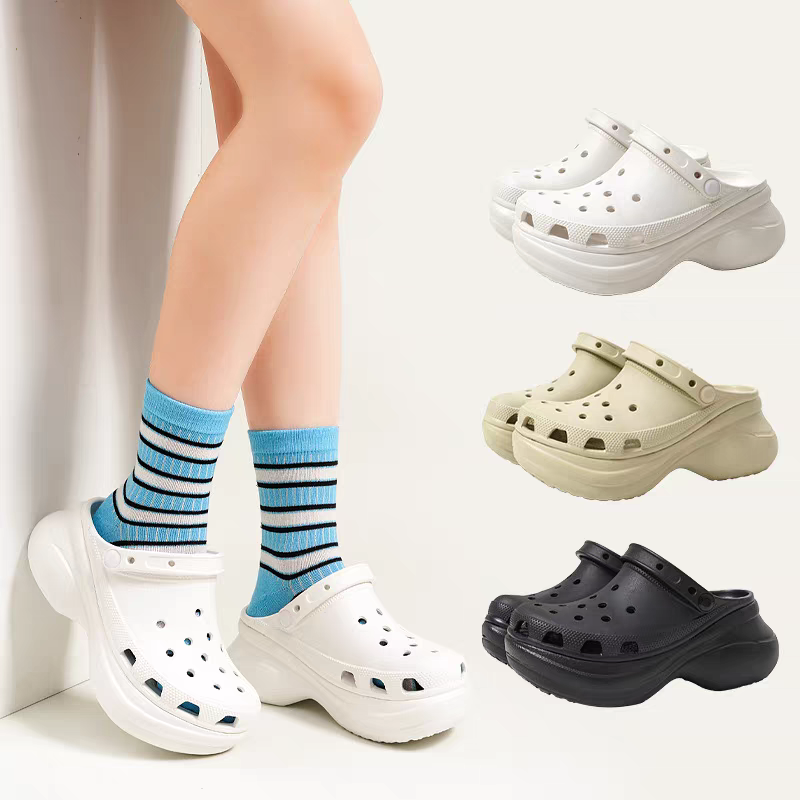 【鲸鱼】增高6.0时尚女白色洞洞鞋包头低帮休闲青年舒适后空厚底