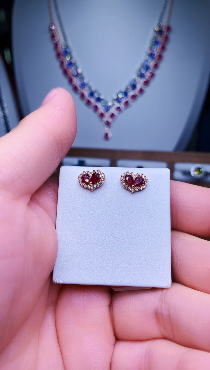 【闪购商品】红宝石耳饰银S925镶嵌135-1