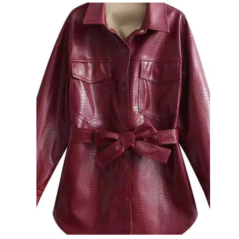 短款宽松型冬季拼接立领皮衣女士柳钉秋季不易变形