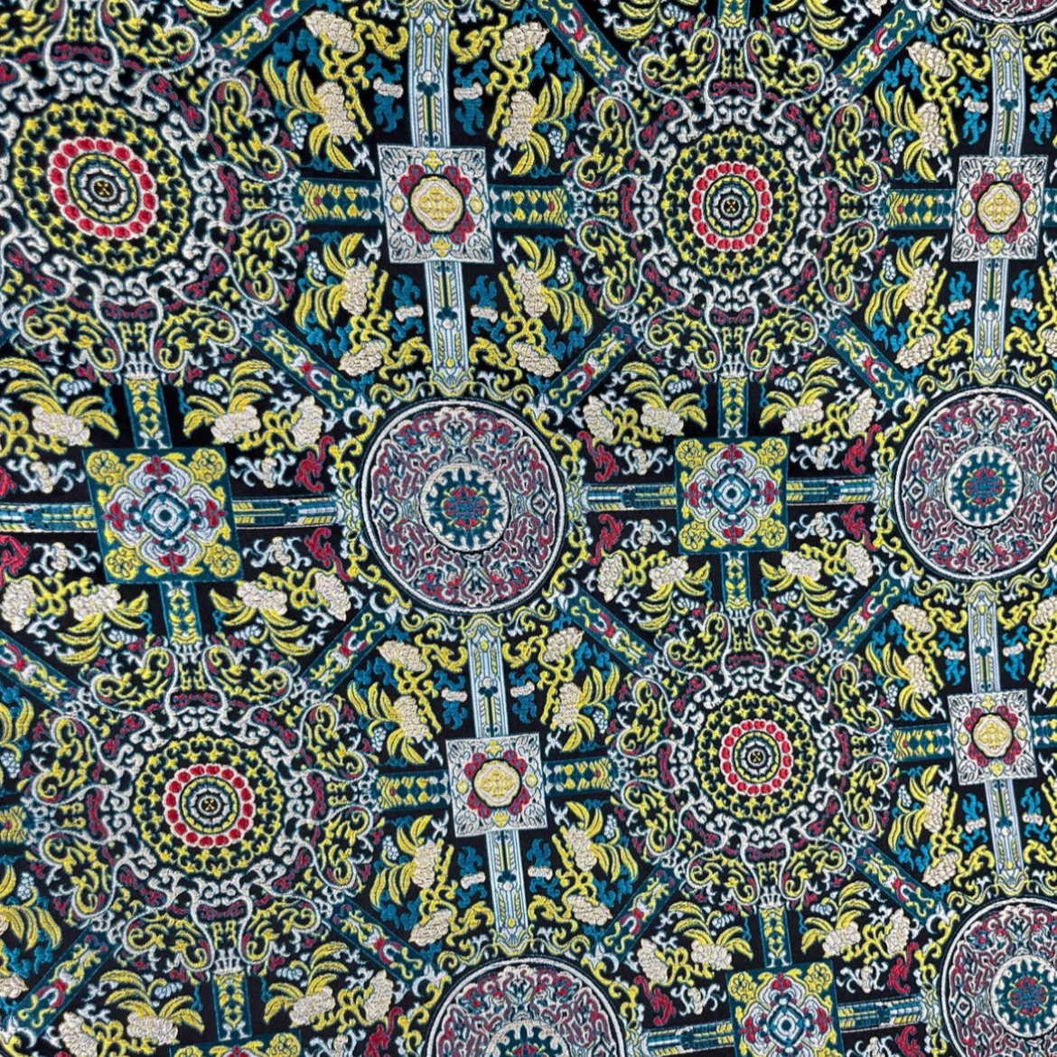 四川工美非遗蜀锦 国风新中式黑地紫荆八达晕纹面料布料·蜀锦