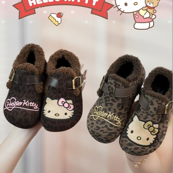 HELLO KITTY/凯蒂猫秋冬新款豹纹儿童勃肯加绒加厚韩系女童棉鞋商品图