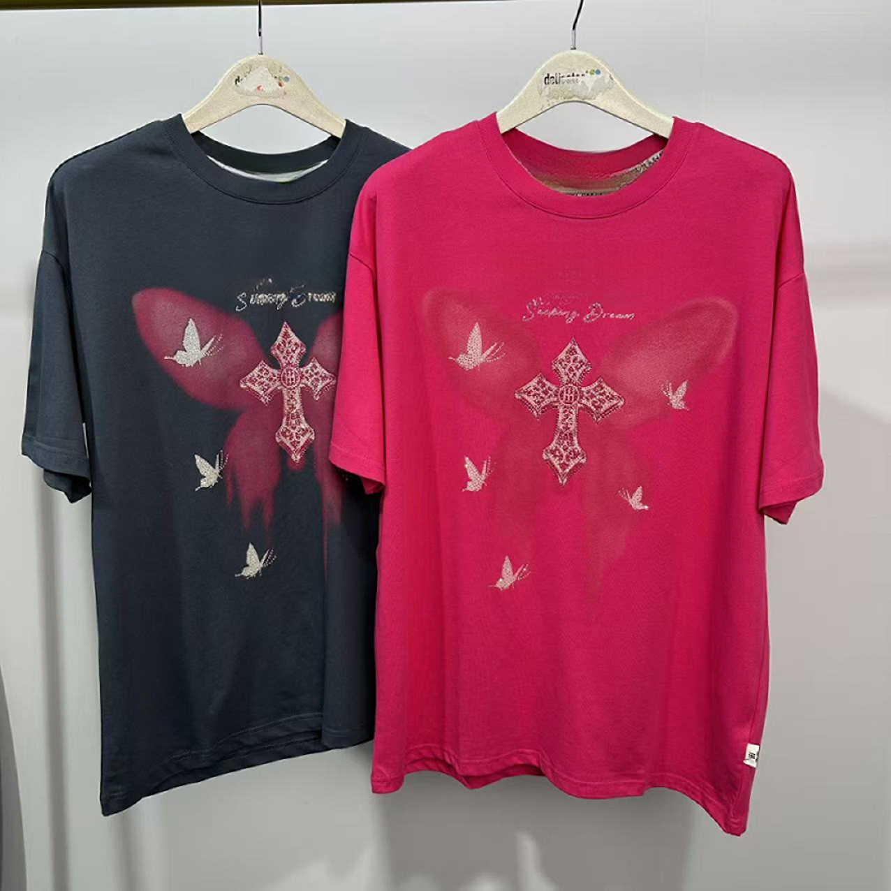 【娜娜】HH UPF50+防晒凉感港姐潮牌高奢风十字架烫钻短袖T 42467