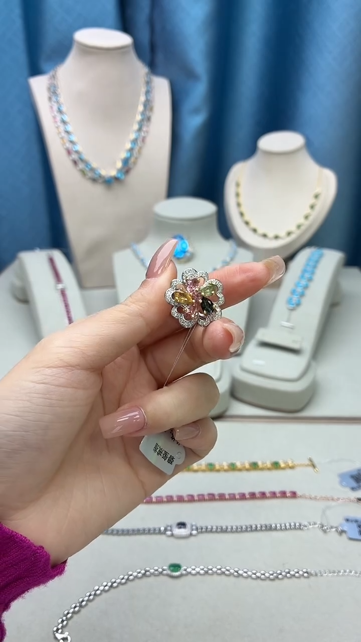 银S925镶嵌戒指碧玺254JH0102产品一个（多样性）