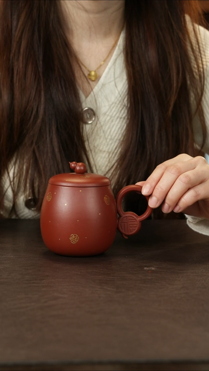 茶杯紫砂朱泥 福禄盖杯 300cc