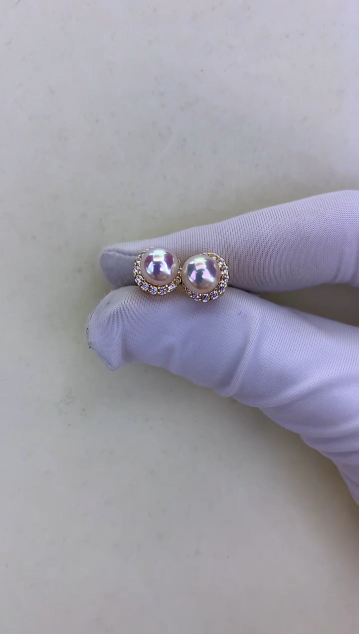 银S925镶嵌DA海水珍珠 GD275 耳钉 6-7