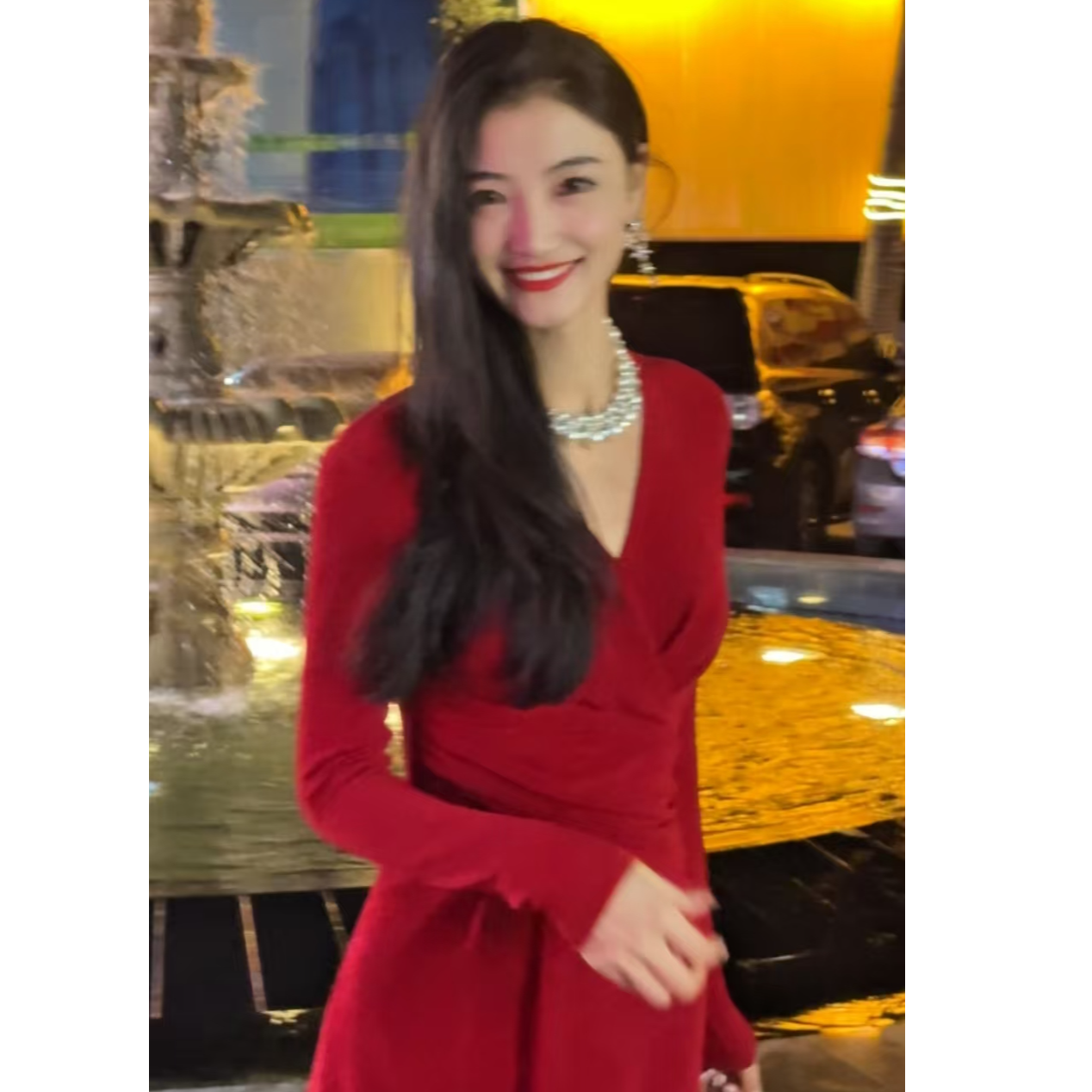 【于一】红颜醉 秋冬新款收腰显瘦显瘦小众设计感连衣裙-YL20085