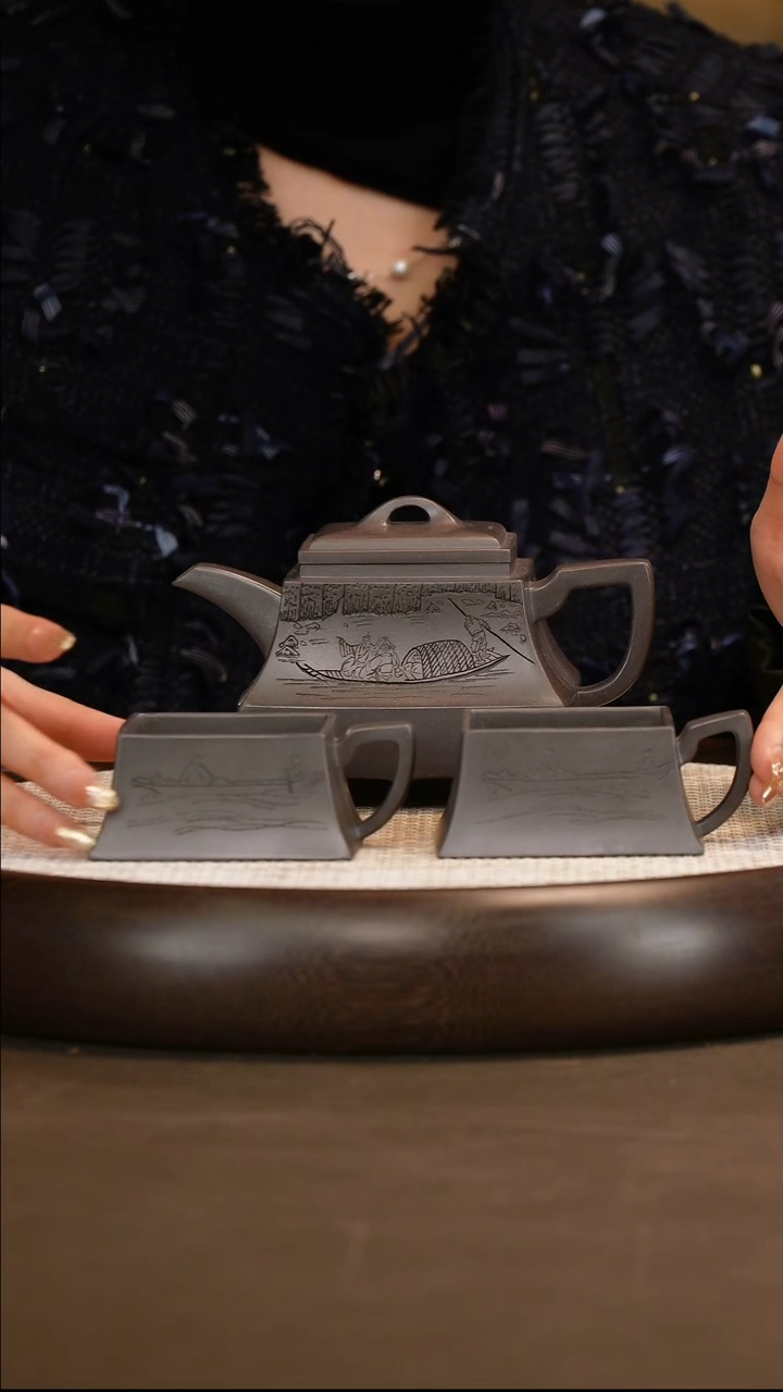 李昌鸿 四方套组 天青泥 360c/竹杯/竹画