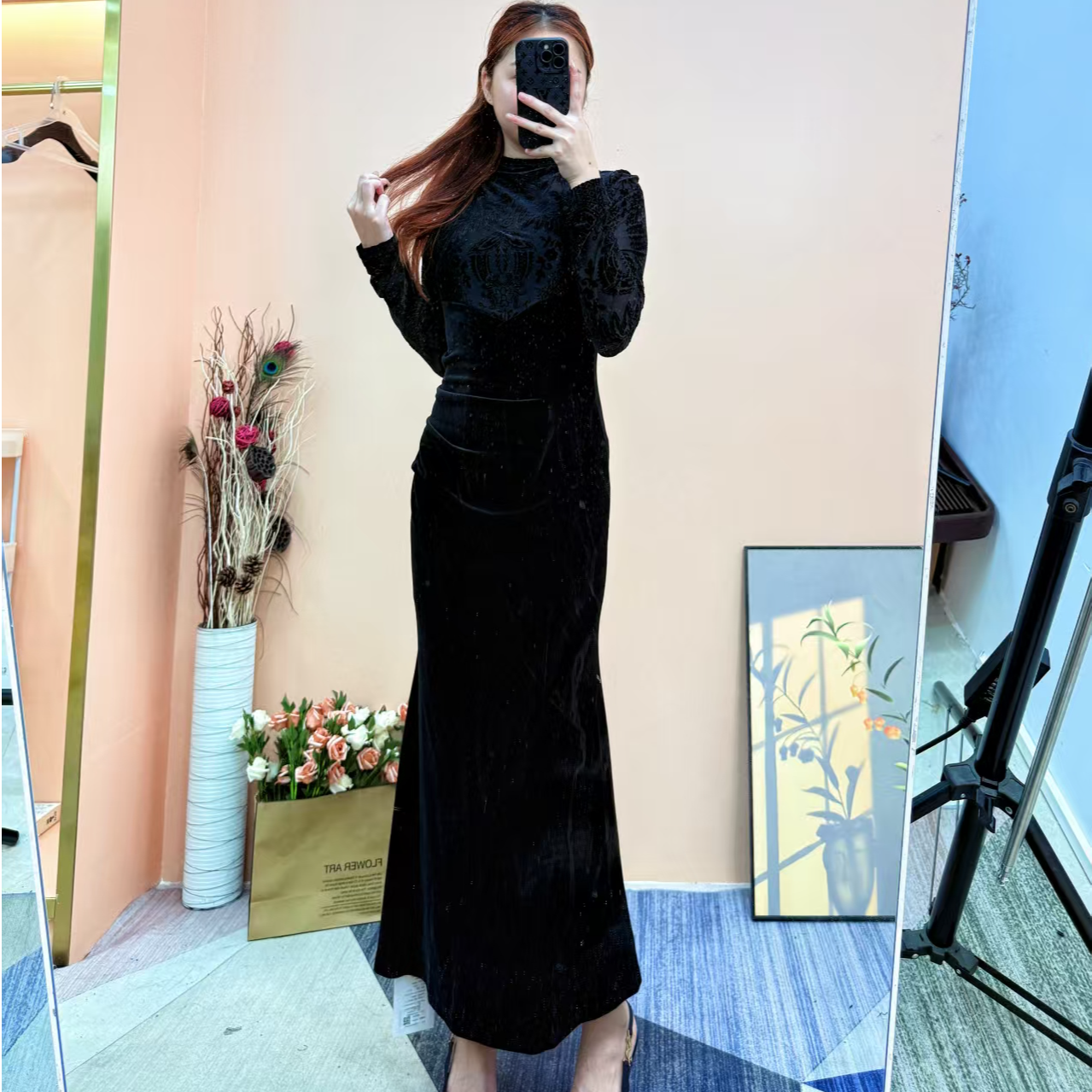 [依易原创]法式茶歇收腰包臀丝绒连衣裙A0928