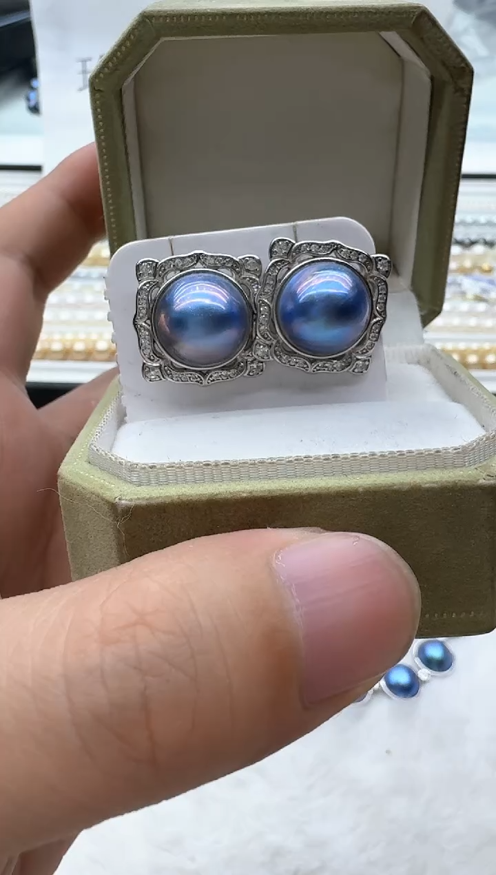 【闪购商品】拼合珍珠（马贝珠）耳饰银S925镶嵌清货