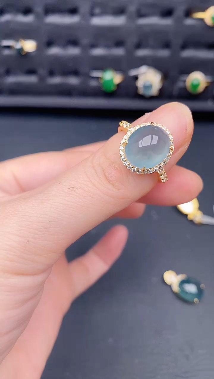 银S925镶嵌戒指翡翠天然a货翡翠236