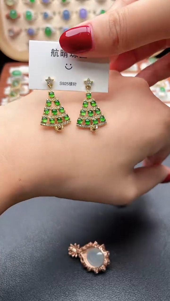 银S925镶嵌翡翠耳饰一物一证一证2