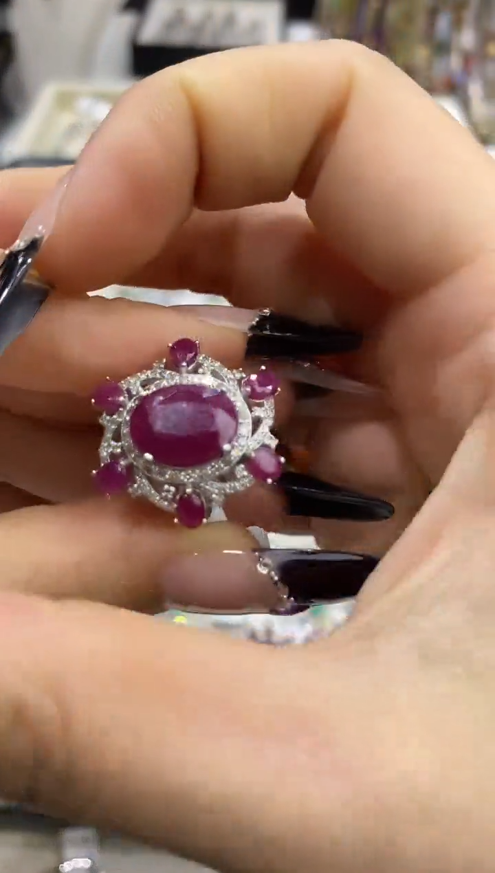 银S925镶嵌戒指定制红宝石楚楚珠宝中古甄选不退换