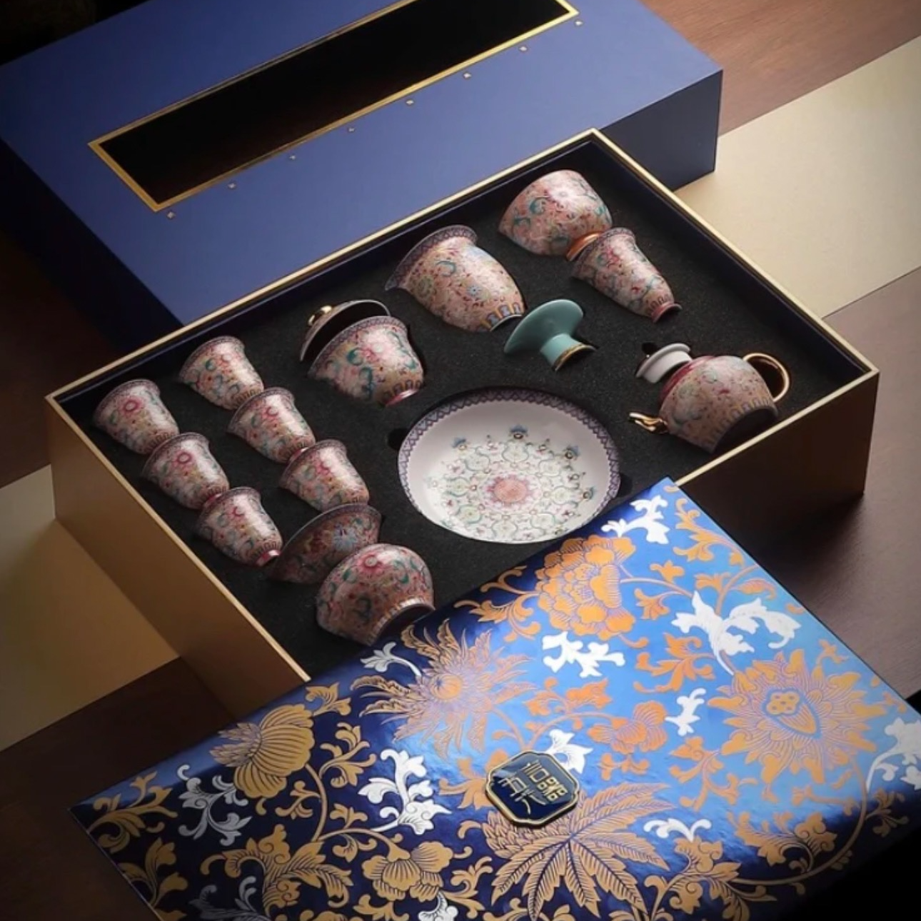 景德镇五颜六器花开盛世珐琅彩手工茶具套组