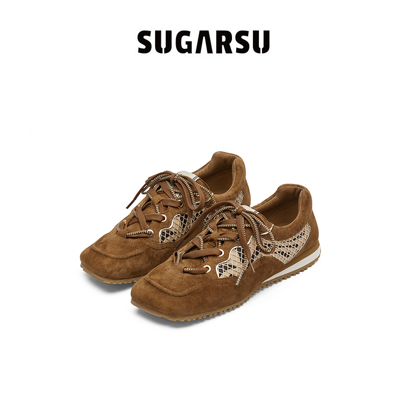 SugarSu/酥履25年春季新款复古真皮方头德训绑带休闲运动阿甘鞋女