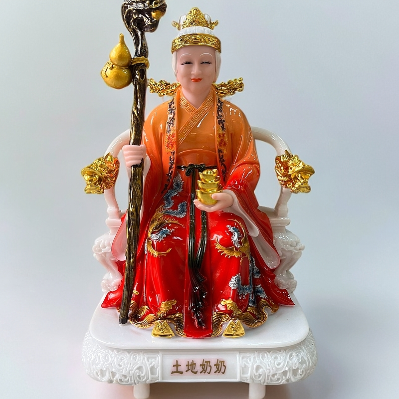 福善祥家用关公土地婆神像摆件创意汉白玉地供奉土地婆摆件工艺品