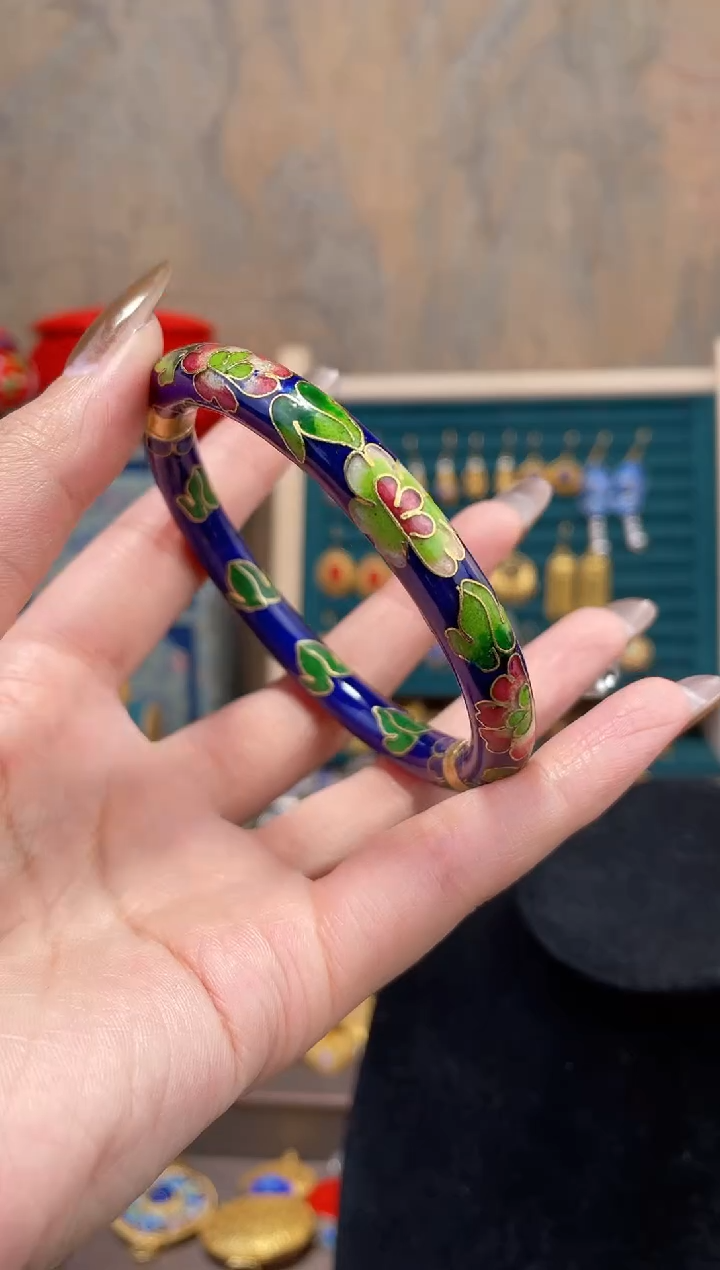 【闪购商品】非遗景泰蓝开口银蓝镯子宝蓝