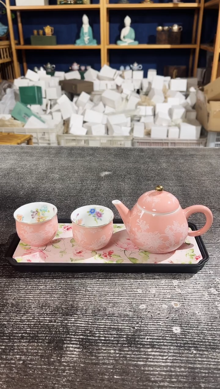 【闪购商品】其他山陶物瓷堆白梨壶+2杯+粉盘