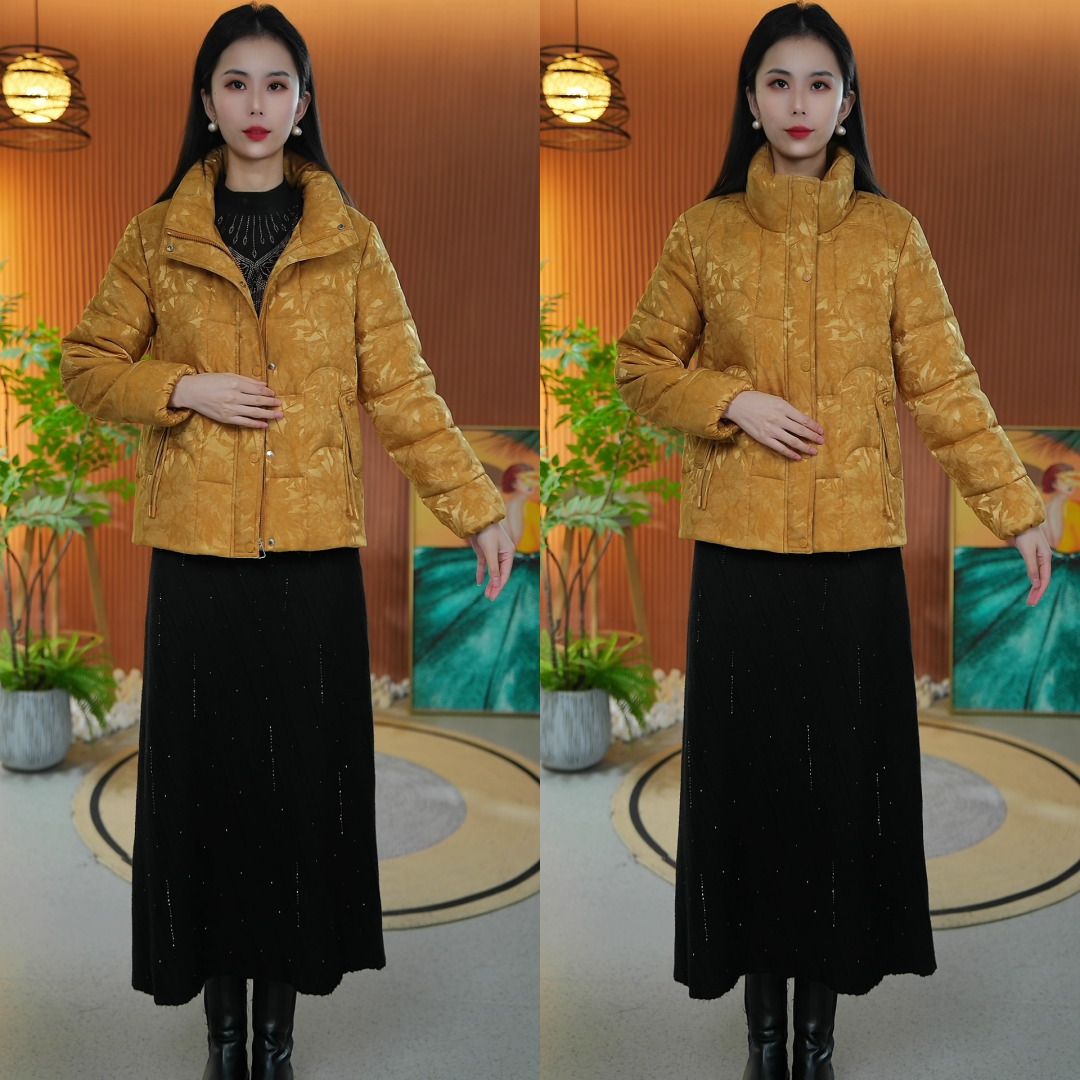 8831冬季新款国风羽丝棉妈妈装提花加厚棉服时尚气质短款保暖棉衣