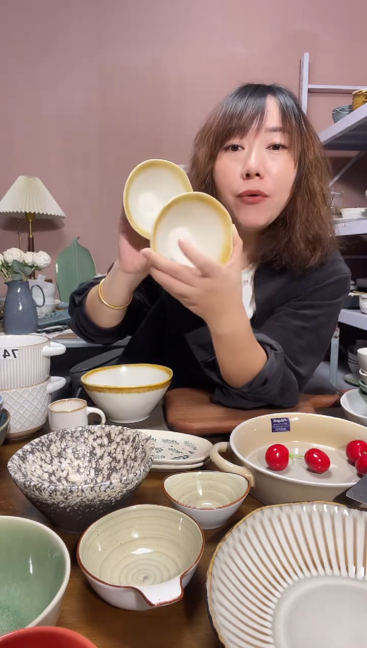 瓷微瑕（2个装）黄色斗笠小碗