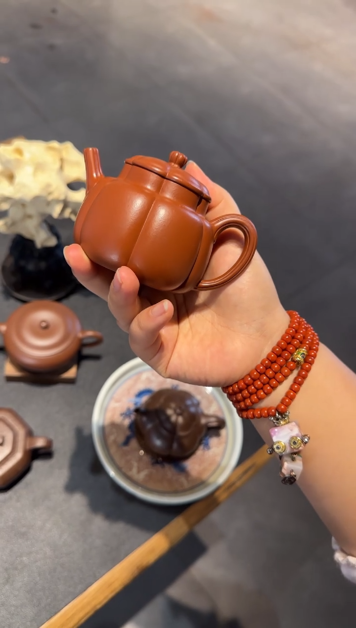 茶壶紫砂青*繁花 朱泥