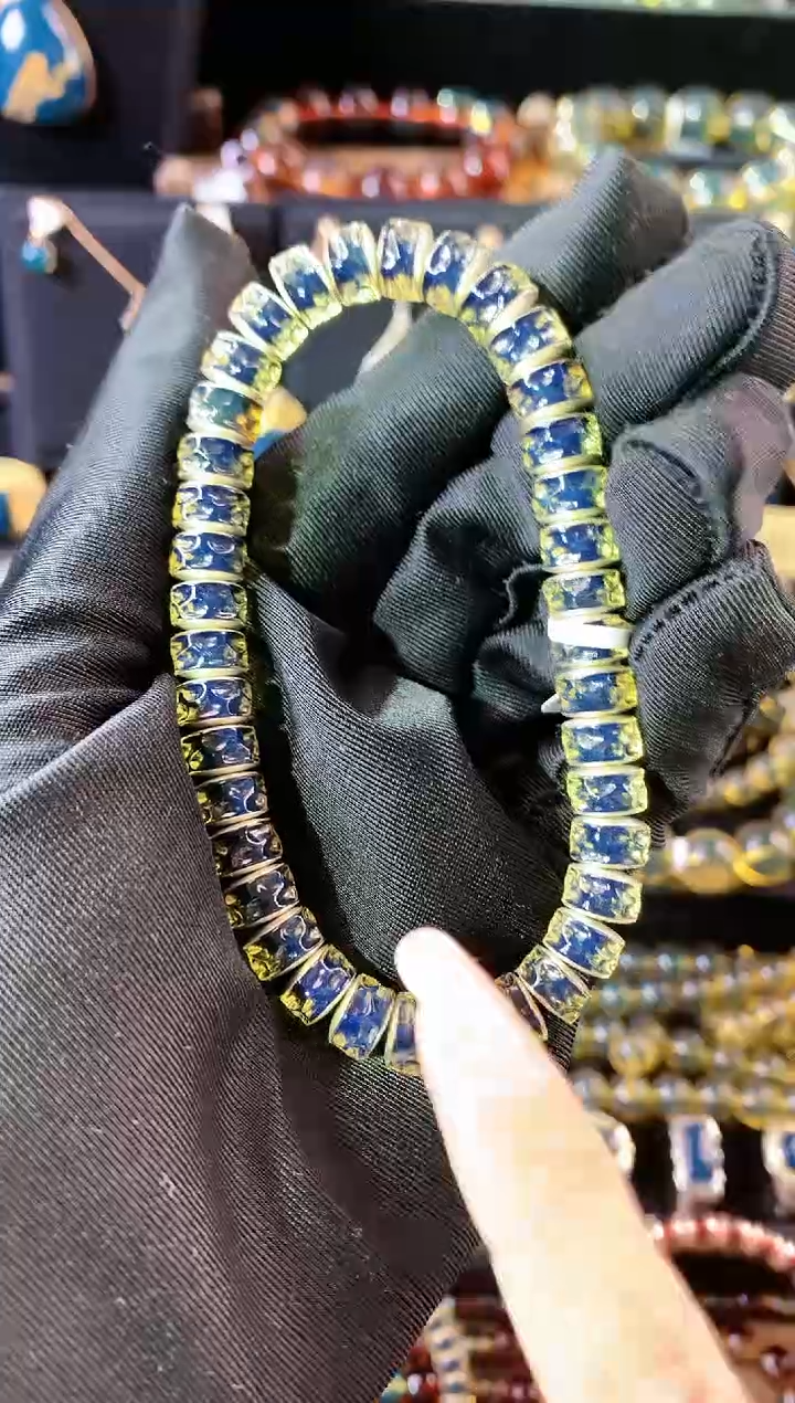 【闪购商品】琥珀珠宝奇石银S925镶嵌8mm天青无相手串