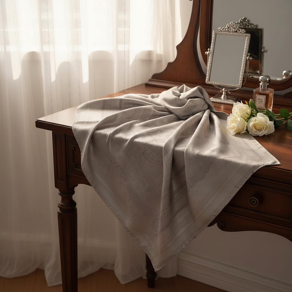 纯黑色老花金扣桑蚕丝丝羊毛双面色织提花135cm方巾披肩围巾