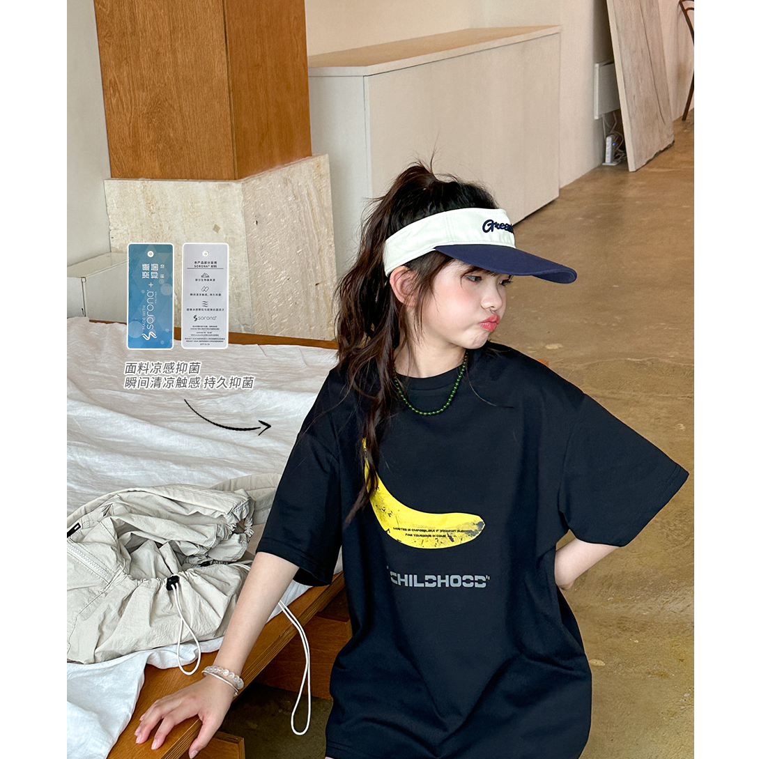 女童短袖T恤夏季宽松2024新款儿童凉感抑菌面料薄款百搭上衣SY218