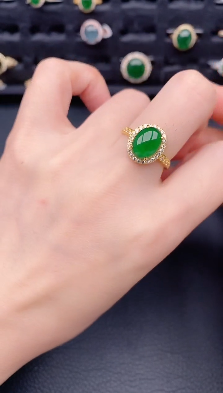 银S925镶嵌戒指翡翠天然a货翡翠610