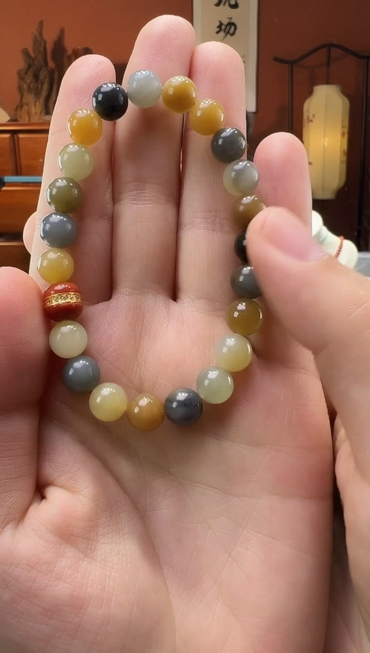 【闪购商品】和田玉手串18K金镶嵌楼兰8mm