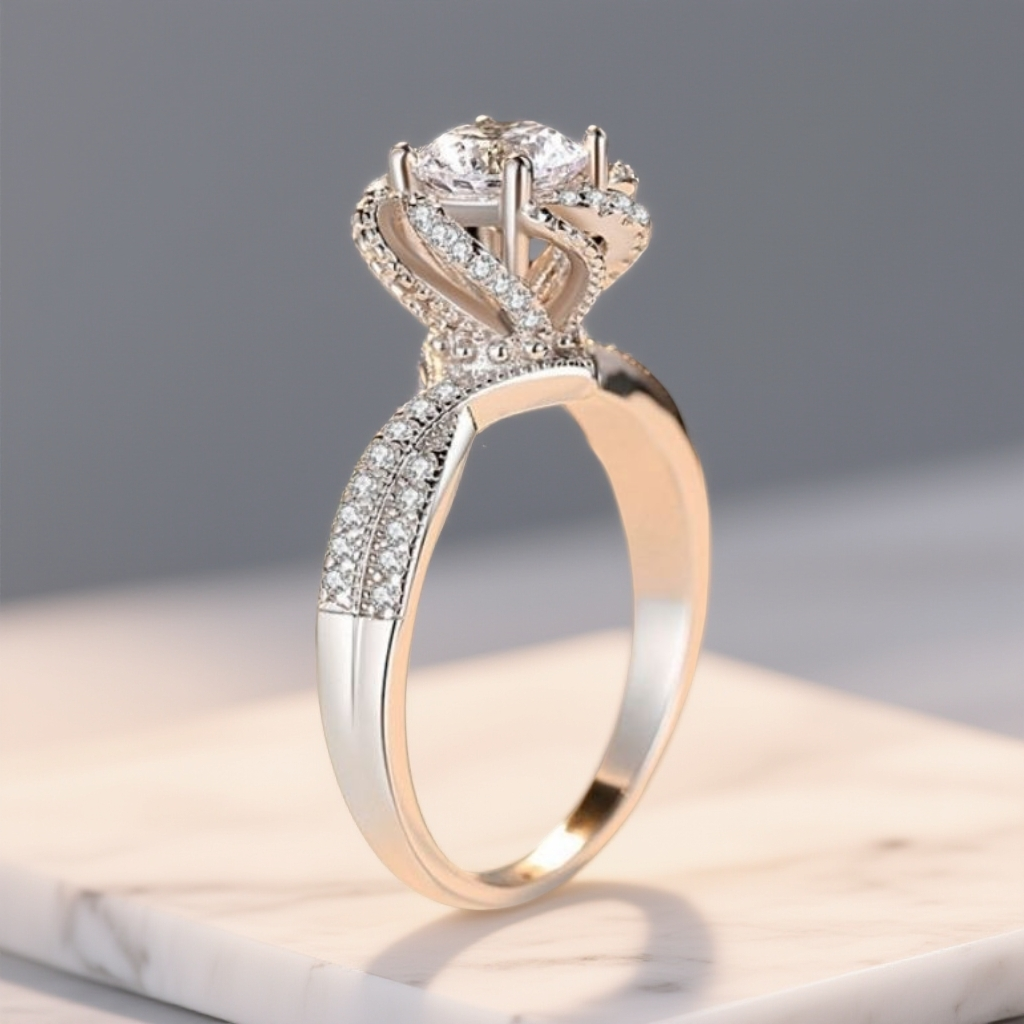 925银戒指 【玫瑰花蕊】莫桑石银戒不掉色求婚女可调节ins轻奢指环