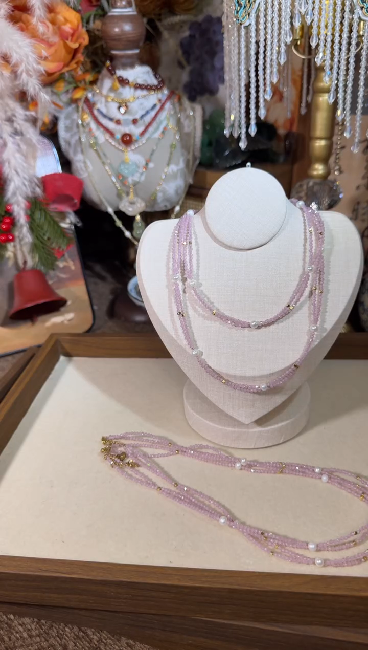 项链未镶嵌淡水珍珠双层编织粉 071