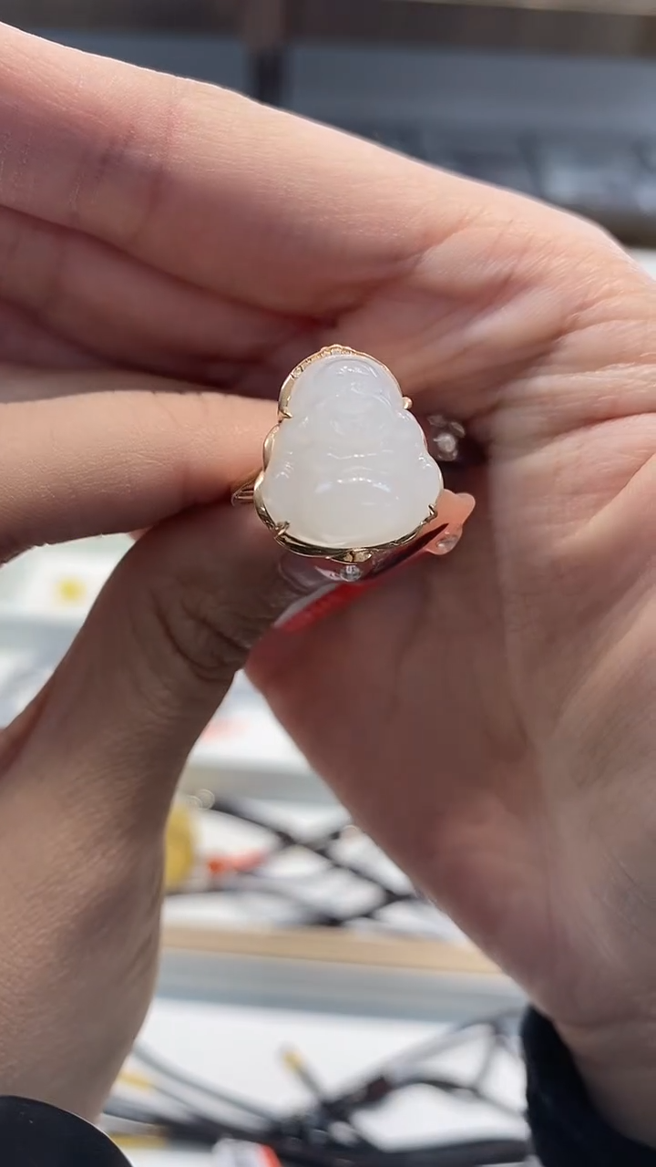 【闪购商品】和田玉戒指18K金镶嵌戒指