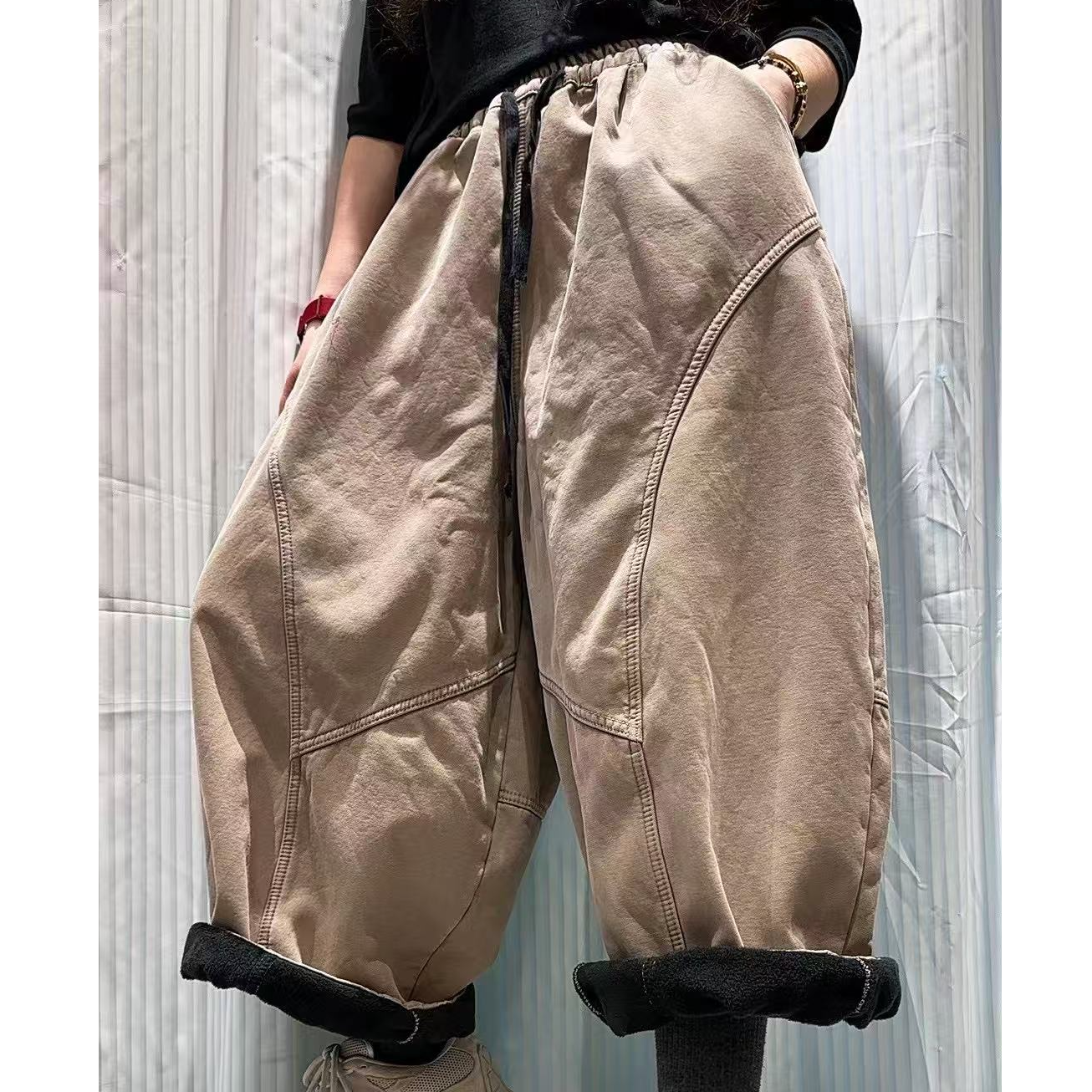 秋冬新款炒色做旧宽松百搭休闲老爹裤(臀围140裤长85)