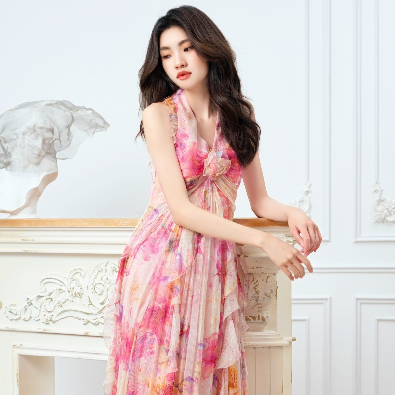 【设计师品牌】YINGCHOI彩丝挂脖连衣裙32321