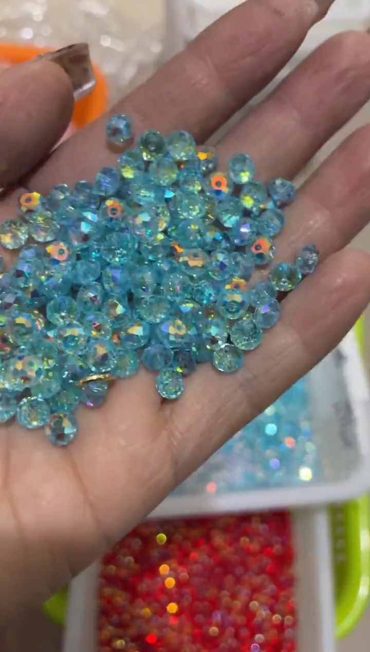 玻璃28164卡6华子扁200颗初恋蓝