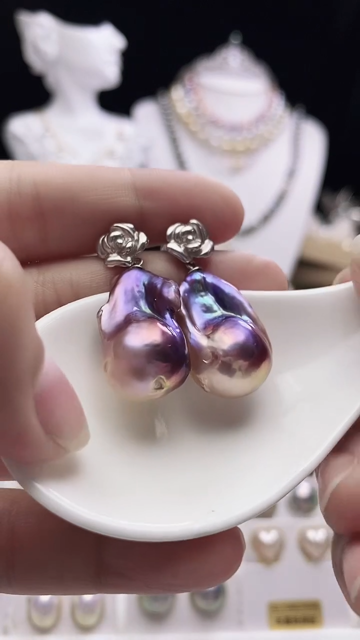 【闪购商品】淡水珍珠耳饰银S925镶嵌淡水巴洛克珍珠耳饰