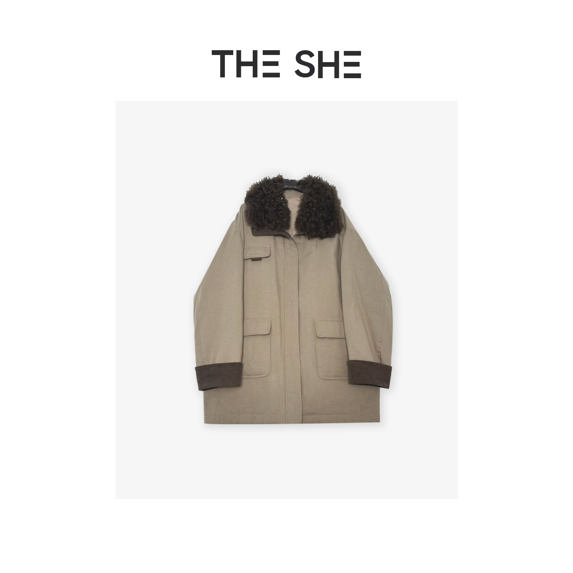 【Y·H】卡其色 巴恩风 鹅绒皮草  羊毛皮毛一体中长款鹅绒服