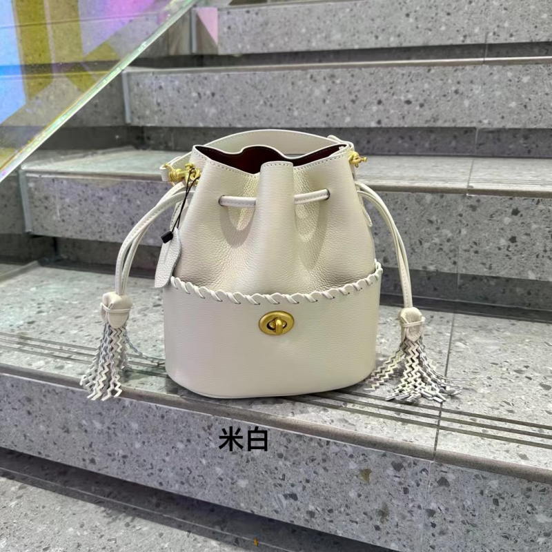 【云云甄选】KLL-66027-米白 水桶包设计师气质抽带白色手提包女式