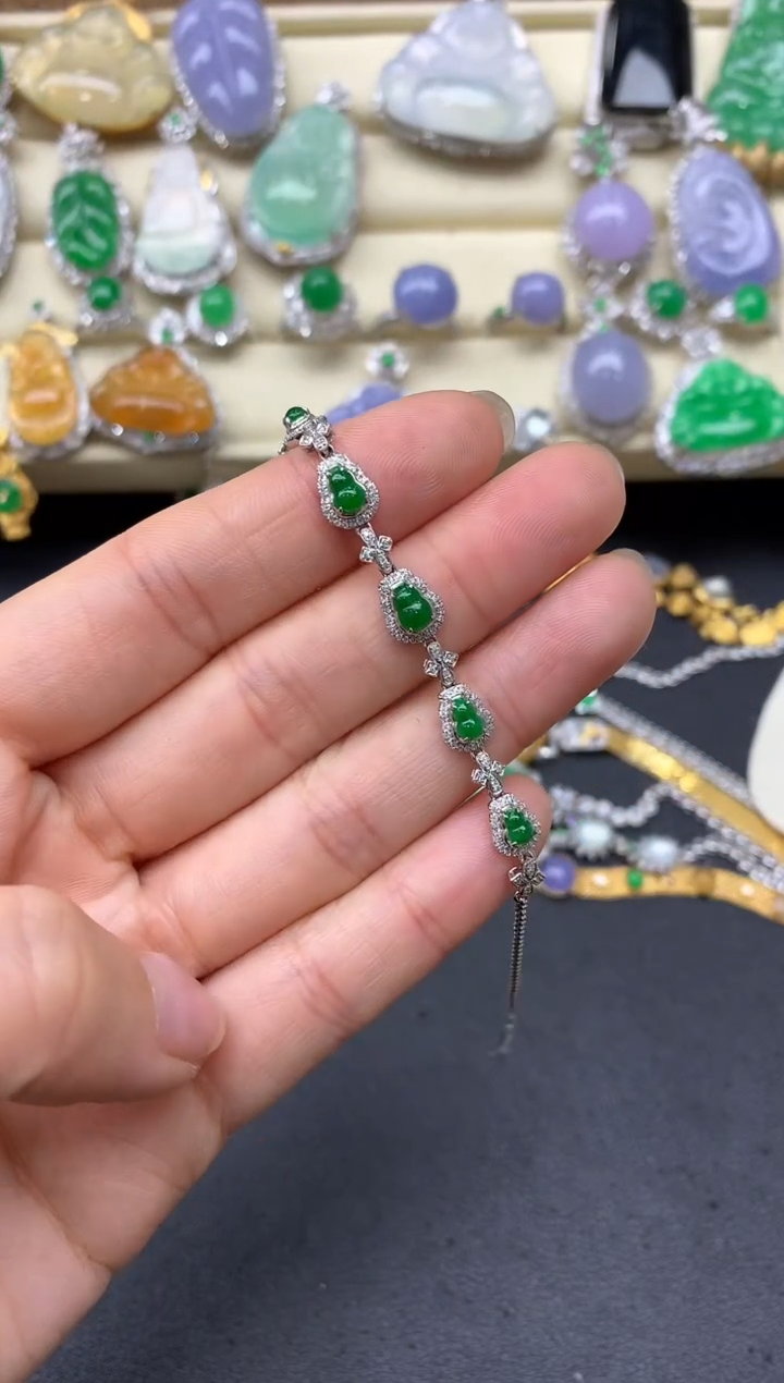 【闪购商品】翡翠手串18K金镶嵌402-中国好珍宝
