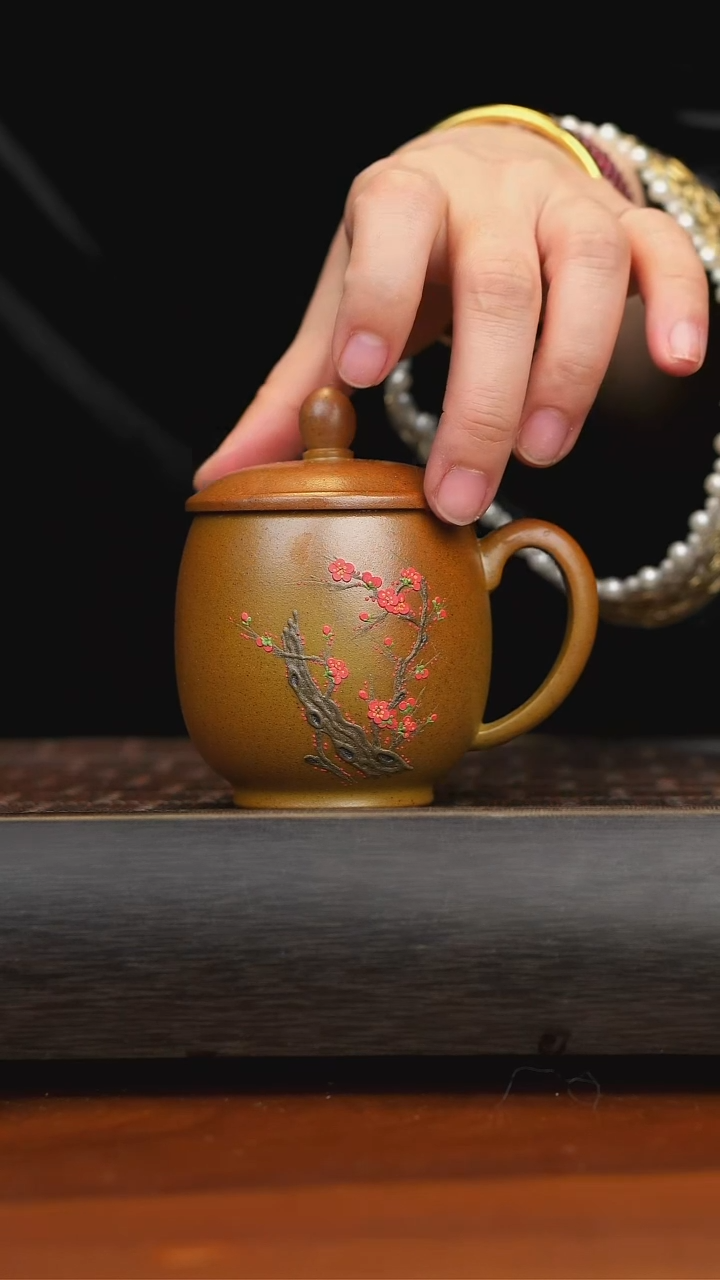 【闪购商品】紫砂茶壶段泥柴烧盖杯 红梅