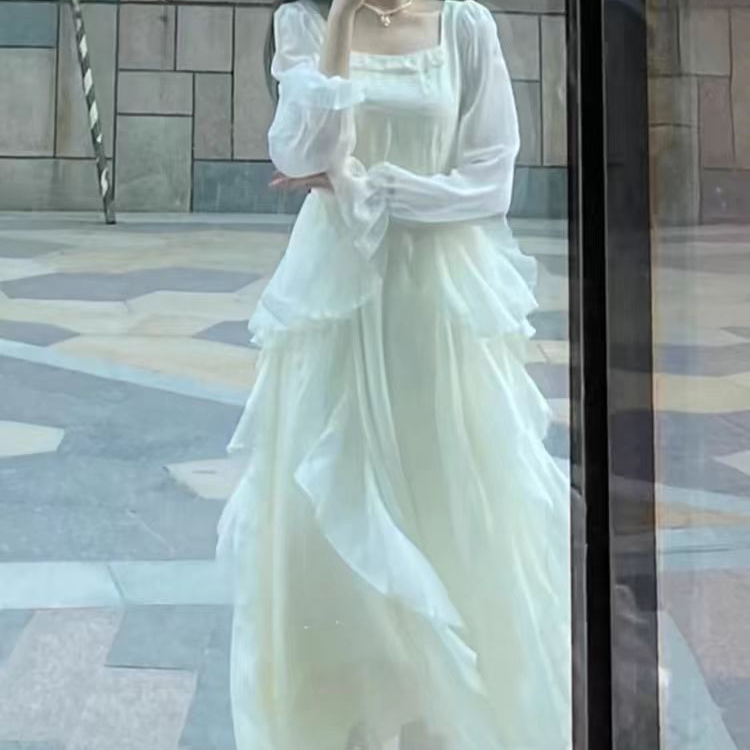 总【601-700】温柔风长袖法式仙女裙