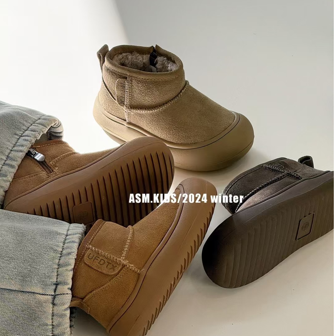 22-37码真皮儿童韩版加厚大棉雪地靴男女童防踢保暖棉靴子厚底软