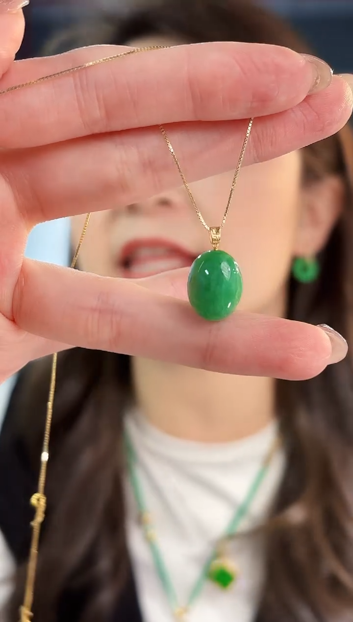 【闪购商品】翡翠吊坠(不含链)18K金镶嵌缅料A货/支持复检/一件