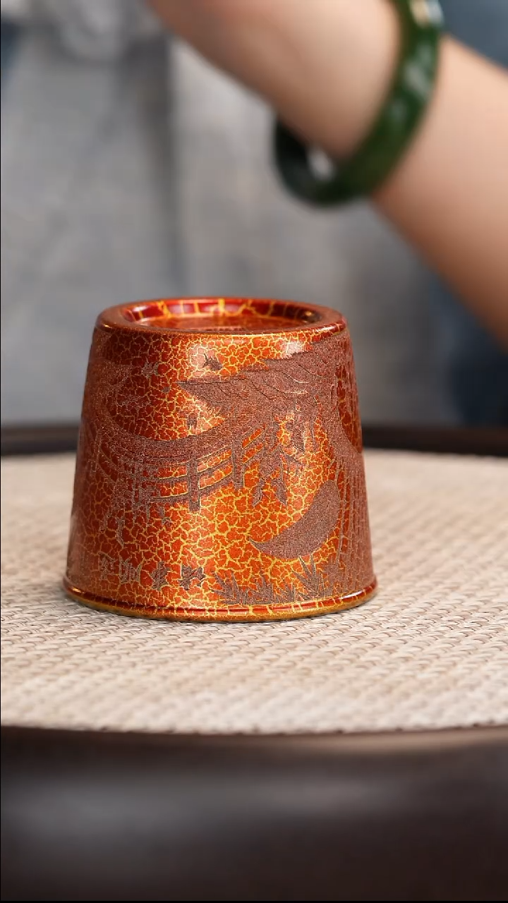 紫砂茶具贝壳烧诸事顺遂杯