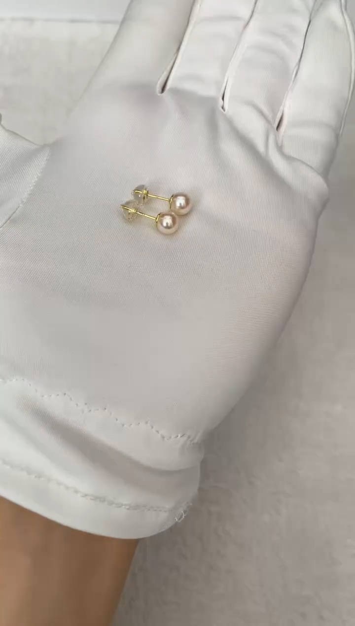 银S925镶嵌海水珍珠耳钉AK羽皇金素钉6-6.5mm