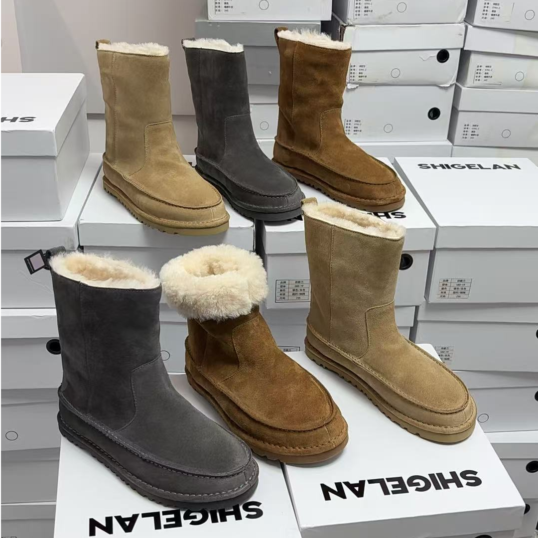 诗歌兰女靴新款时尚百搭平底复古羊毛保暖短靴雪地靴