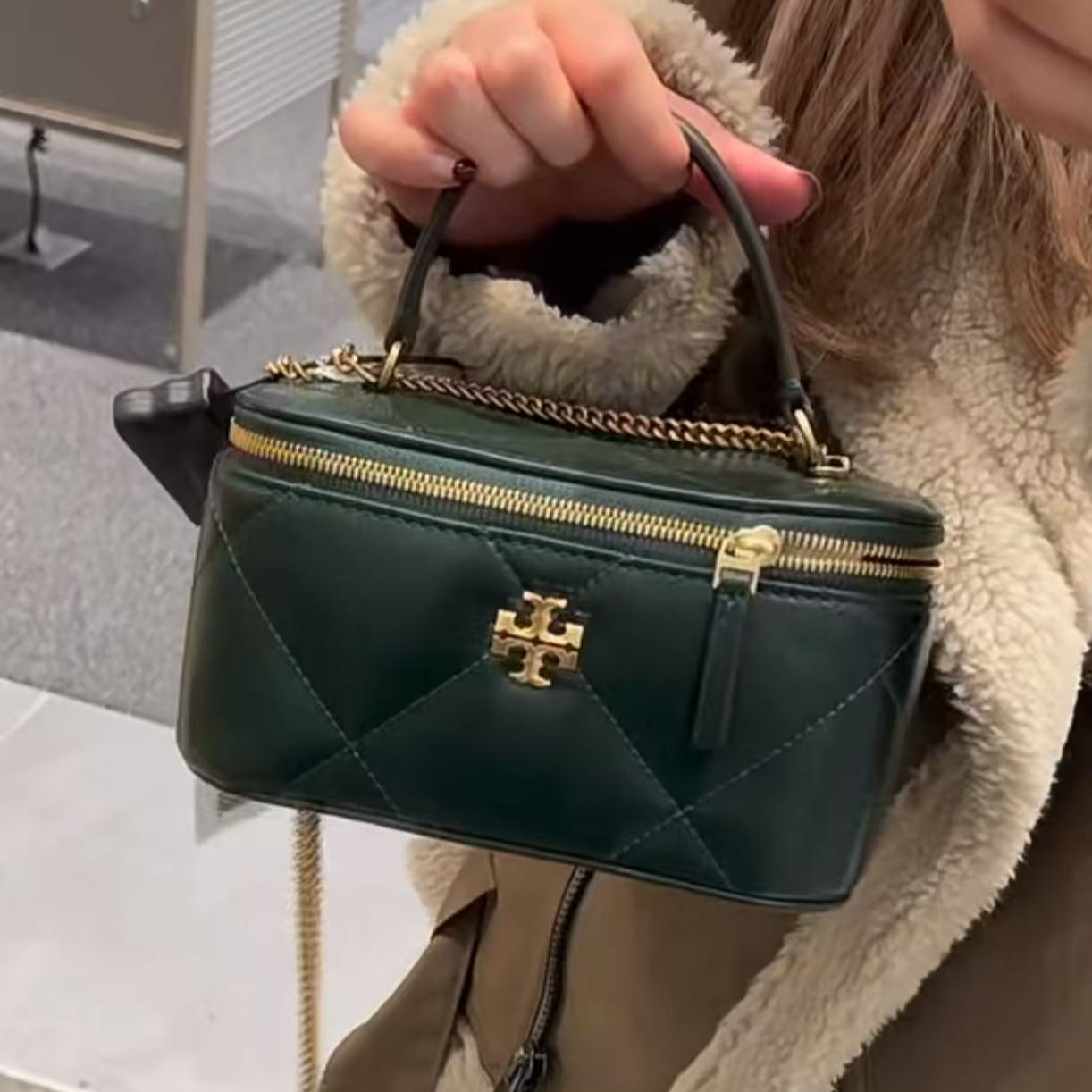 tory burch/汤丽柏琦 时尚墨绿色绗缝盒子手提包164986-312百搭